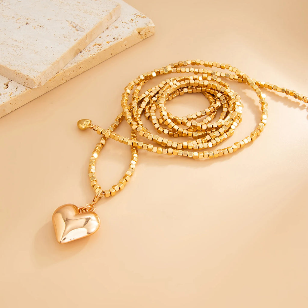Golden Charm Heart Sweater Chain