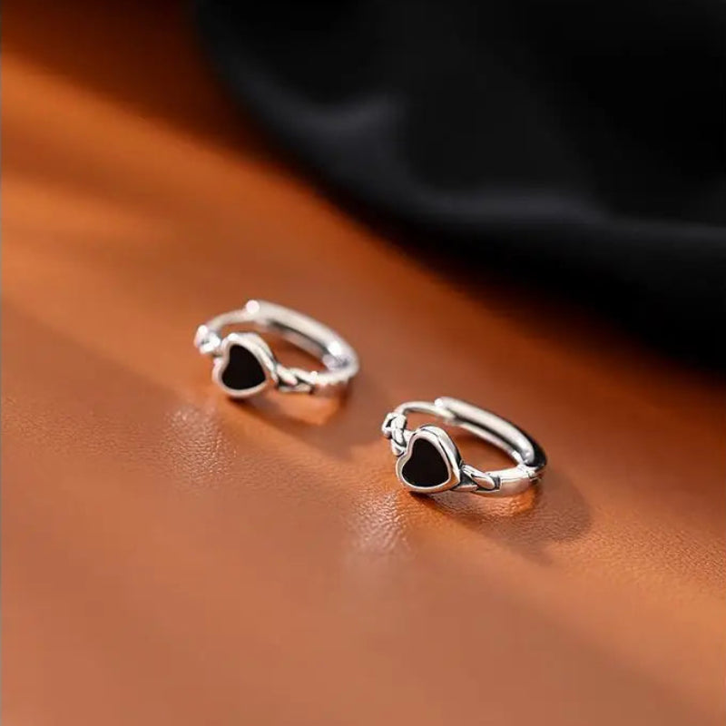 Midnight Heart Hoop Earrings
