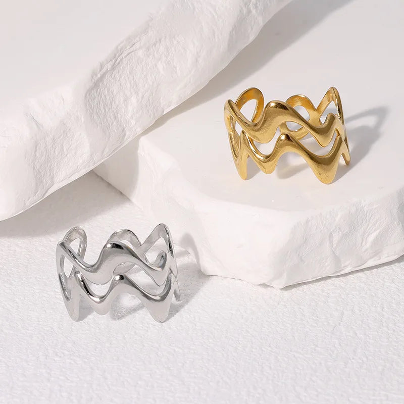Golden Waveform Ring