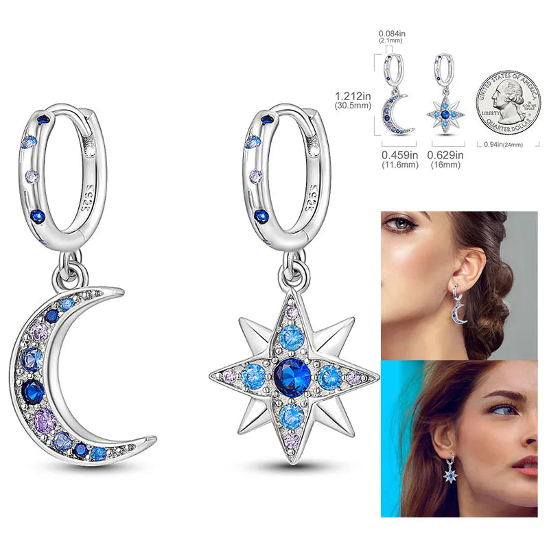 Cosmic Heart & Star Silver Hoops Collection