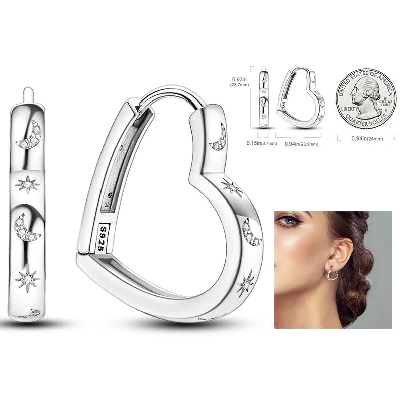 Cosmic Heart & Star Silver Hoops Collection