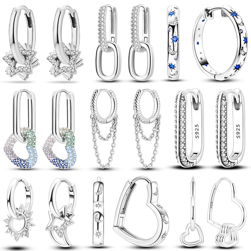 Cosmic Heart & Star Silver Hoops Collection