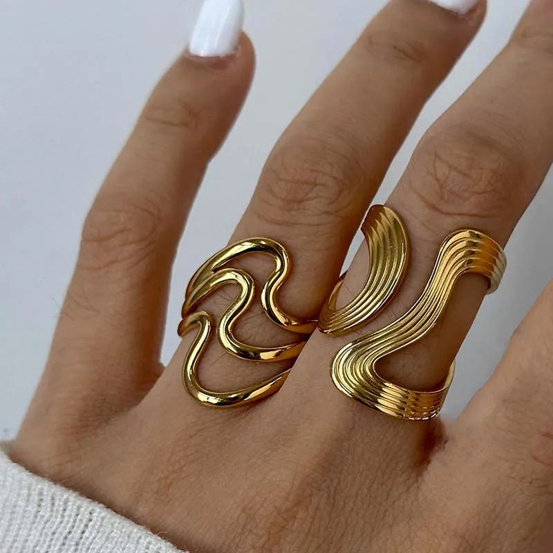 Golden Waveform Ring
