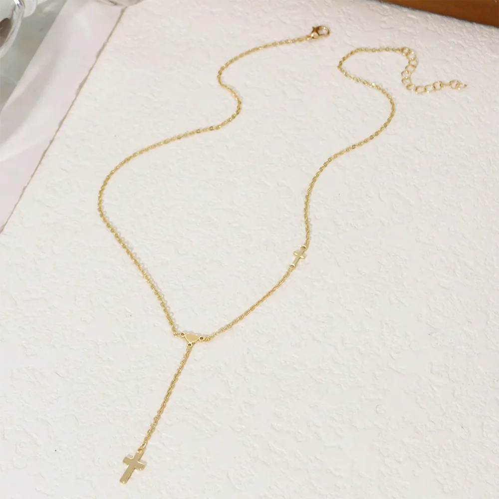 Mini Heart Cross Y Necklace