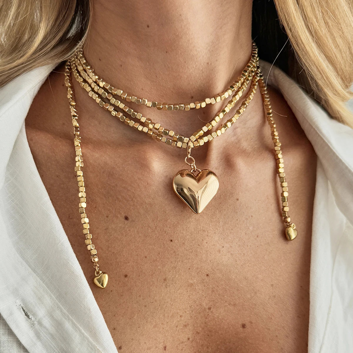Golden Charm Heart Sweater Chain