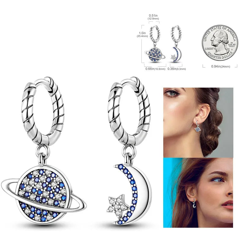 Cosmic Heart & Star Silver Hoops Collection