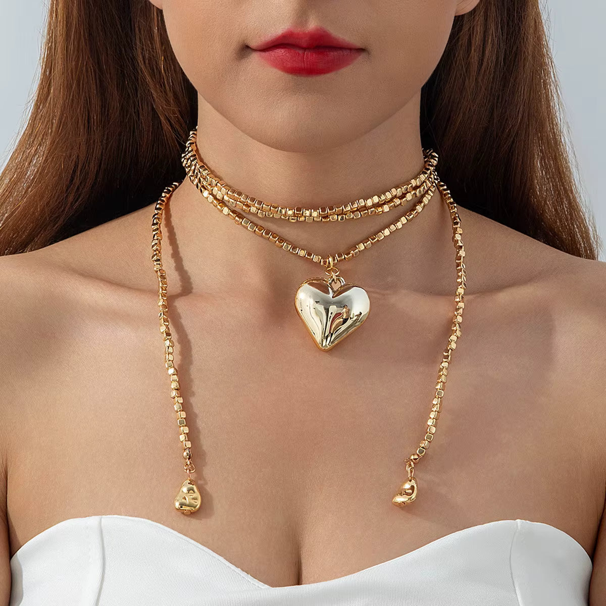 Golden Charm Heart Sweater Chain