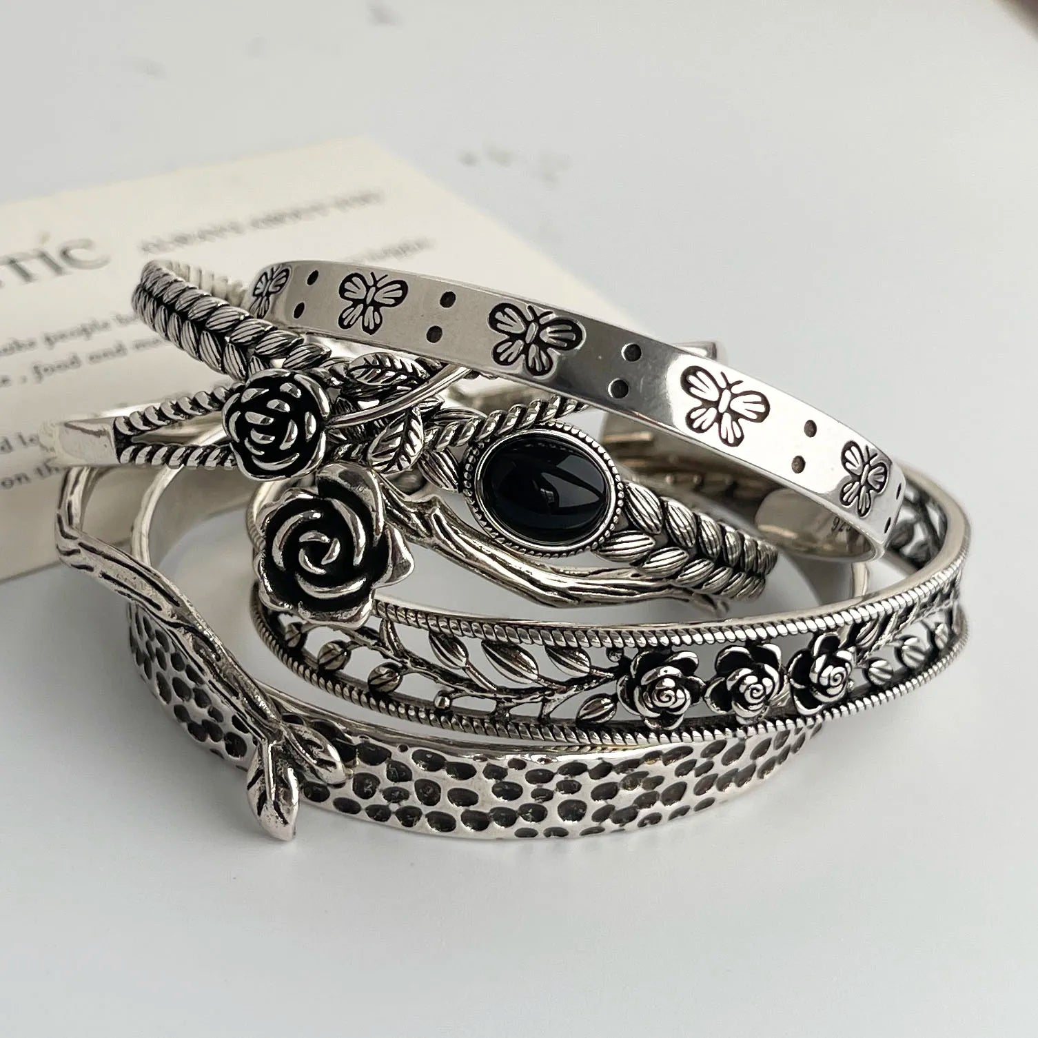 EternaBloom Vintage Silver Bracelet