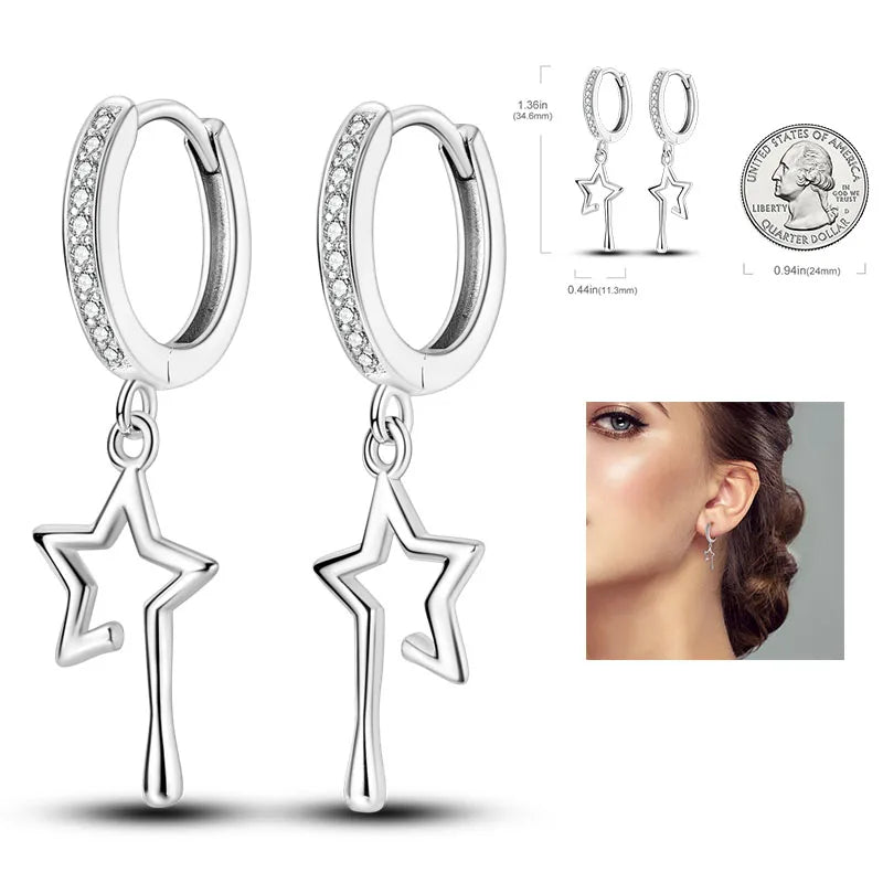 Cosmic Heart & Star Silver Hoops Collection