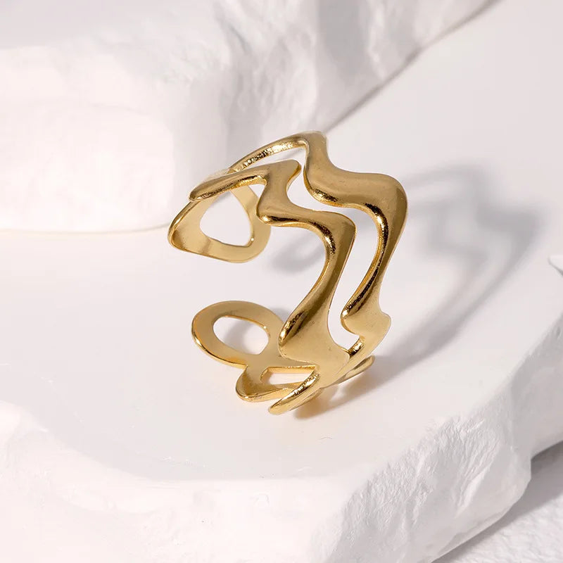 Golden Waveform Ring
