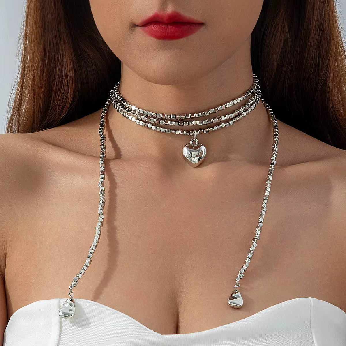 Golden Charm Heart Sweater Chain