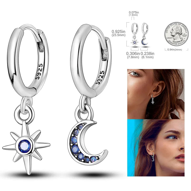 Cosmic Heart & Star Silver Hoops Collection