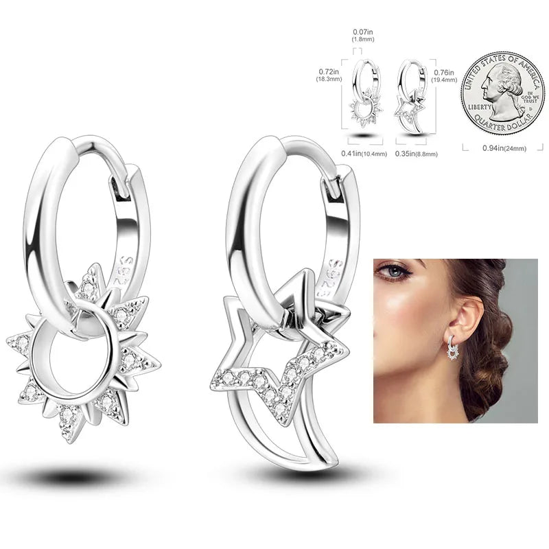 Cosmic Heart & Star Silver Hoops Collection