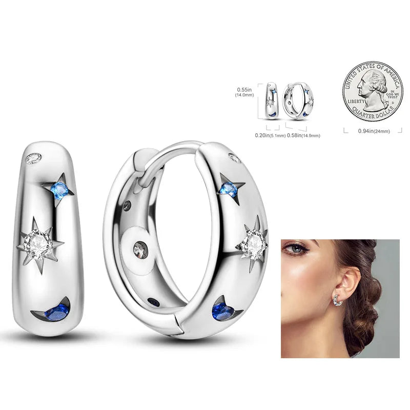 Cosmic Heart & Star Silver Hoops Collection