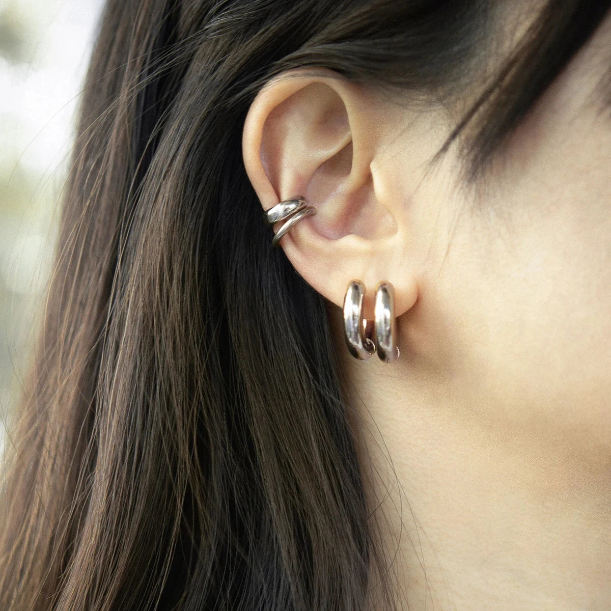 Luna Bold Round Huggies Earrings.