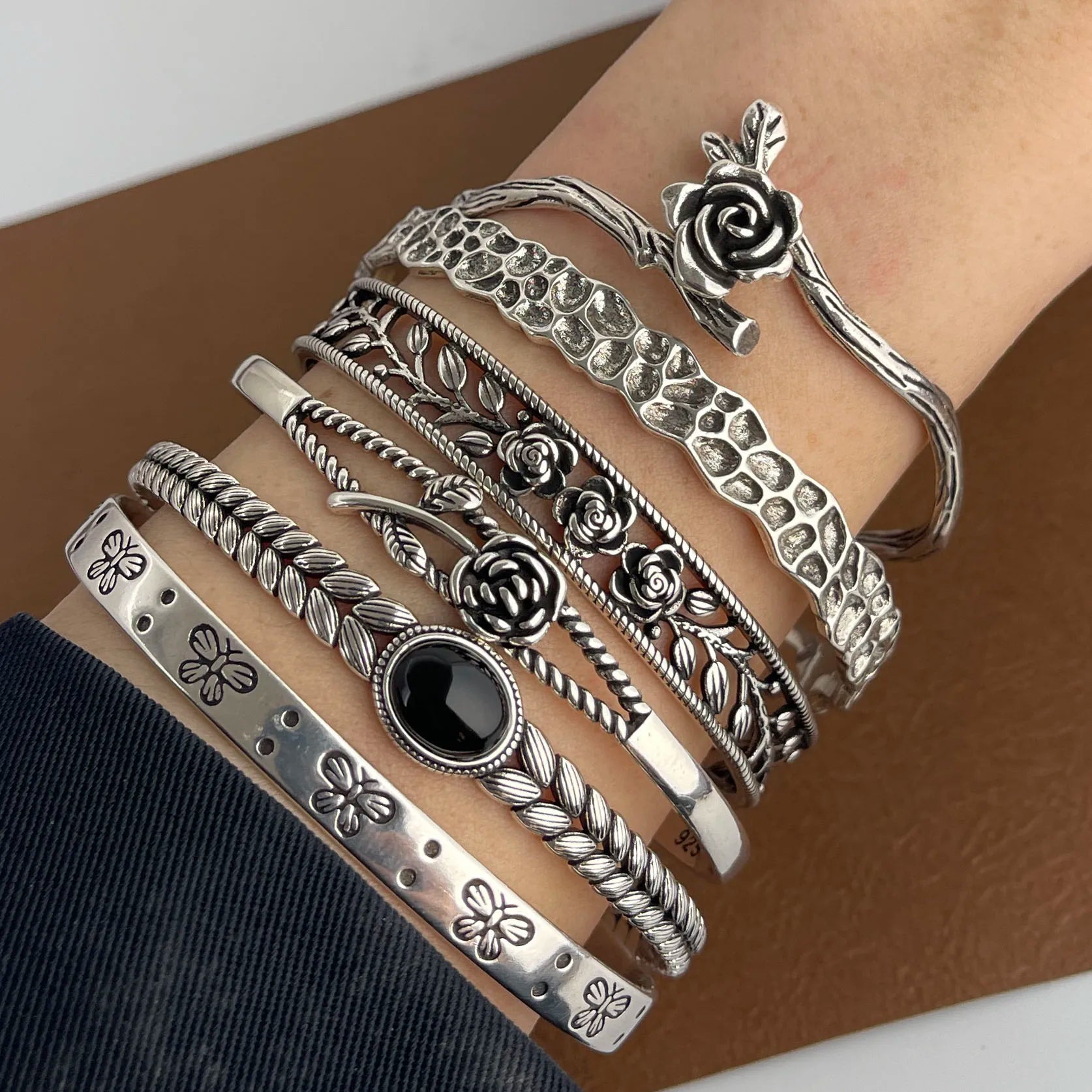 EternaBloom Vintage Silver Bracelet