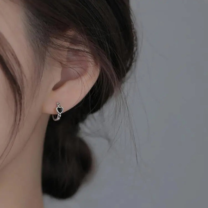 Midnight Heart Hoop Earrings